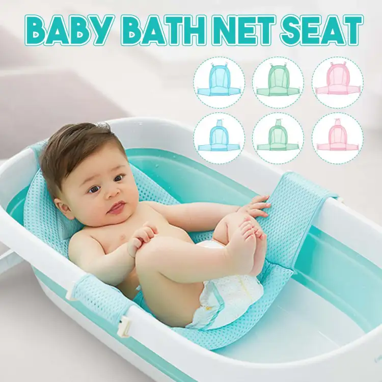 Baby Foldable Bath Tub Pad Adjustable Comfortable Non-Slip Baby Bath Seat Infant Safety Shower Antiskid Cushion Plastic Net Mat Baby Shower Net Bathtub Sit Up Mesh for Newborn