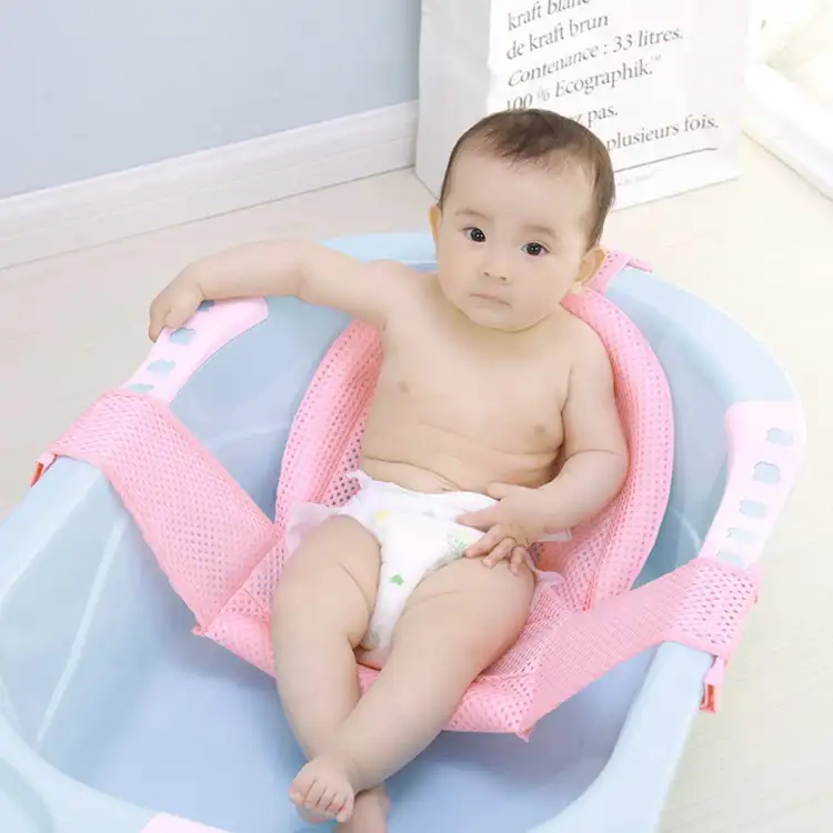 Baby Foldable Bath Tub Pad Adjustable Comfortable Non-Slip Baby Bath Seat Infant Safety Shower Antiskid Cushion Plastic Net Mat Baby Shower Net Bathtub Sit Up Mesh for Newborn